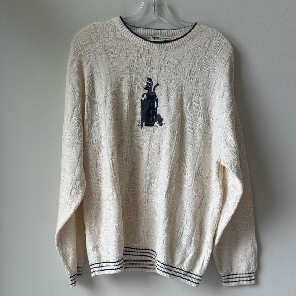 Vintage Northern Reflections Mens Golf Large Cream Sweater Embroidered Clubs Top